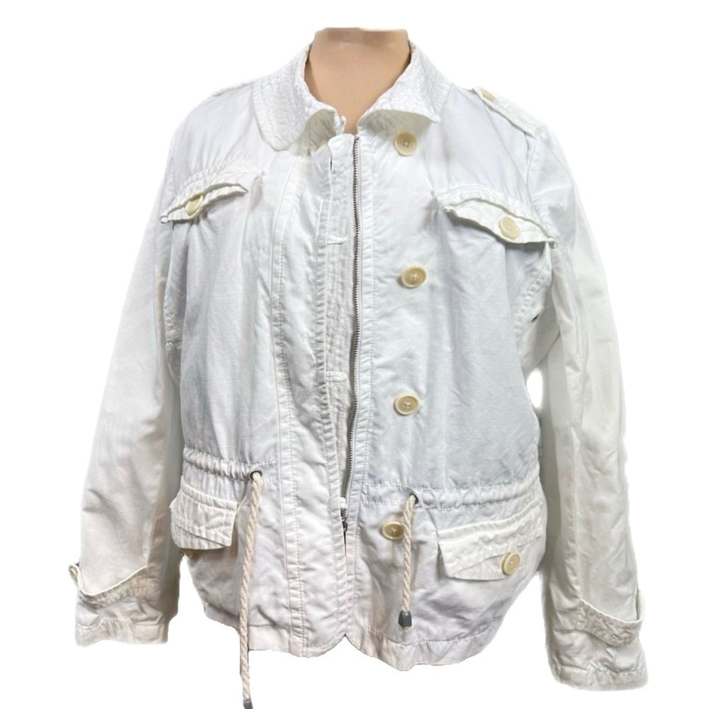 Talbot’s Jacket Size 18 Full Zip Linen Blend White and Lined Casual Rope Tie